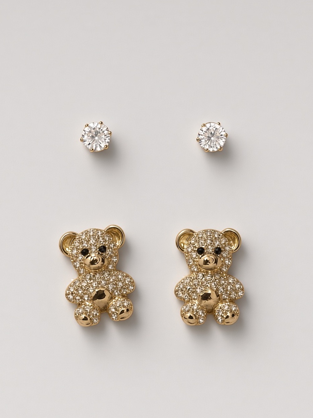 Teddy Bear rhinestone & stud earrings